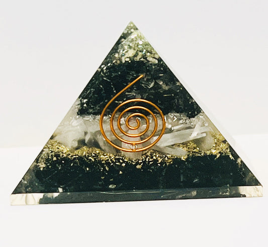 Black Tourmaline Selenite Orgonite Pyramid