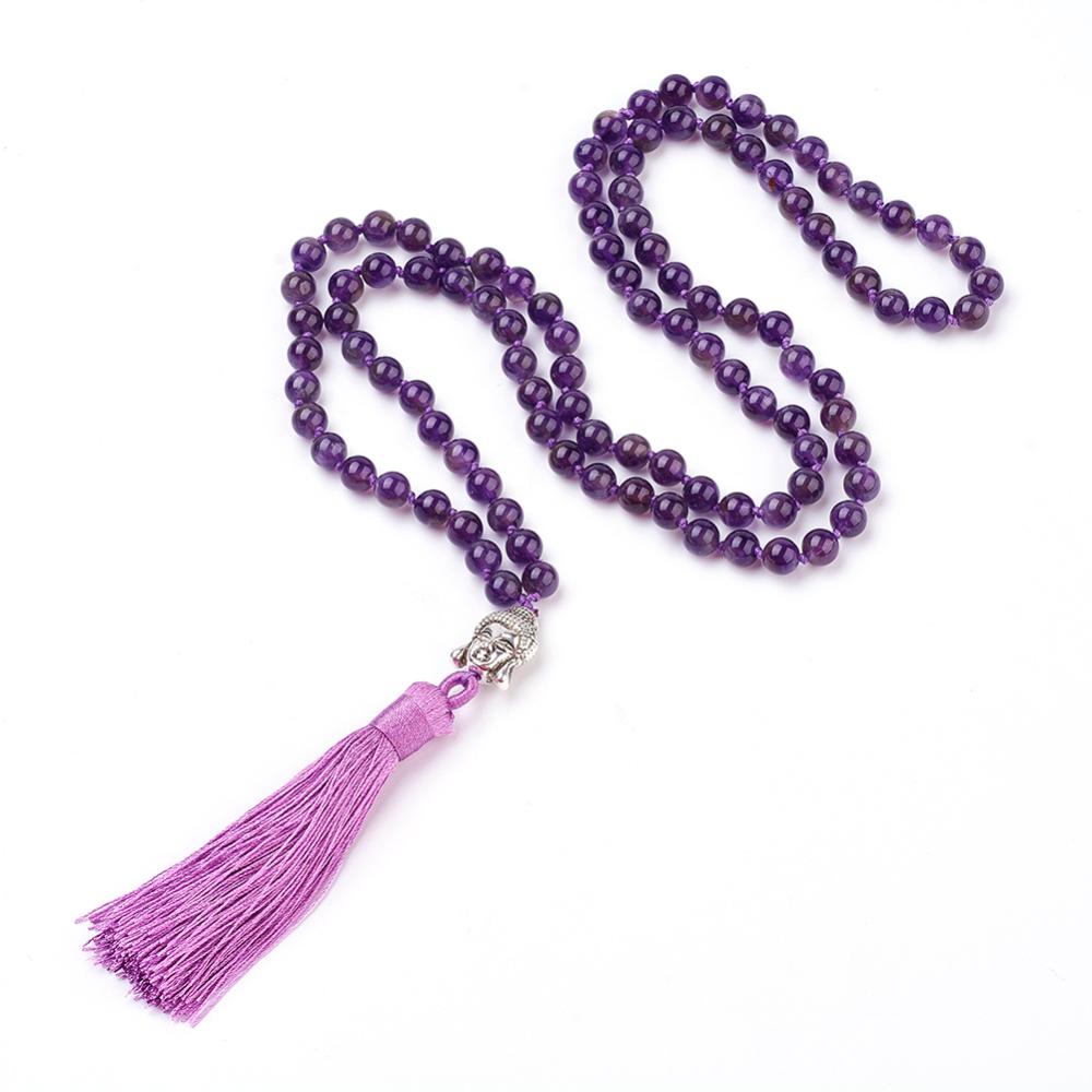 Amethyst Japa Mala with Buddha Head and Tassel