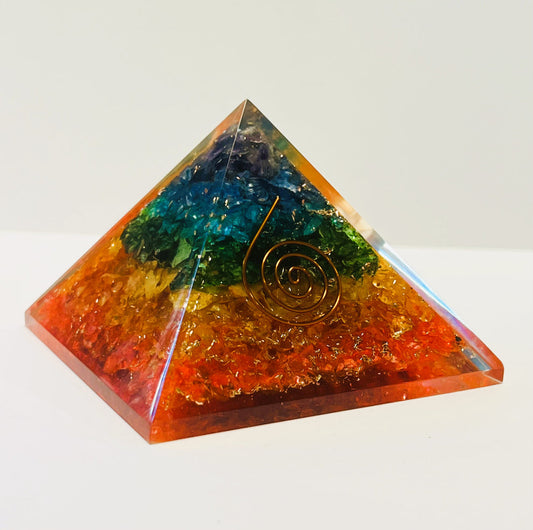 Chakra Bright Orgonite Pyramid with Copper Coil
