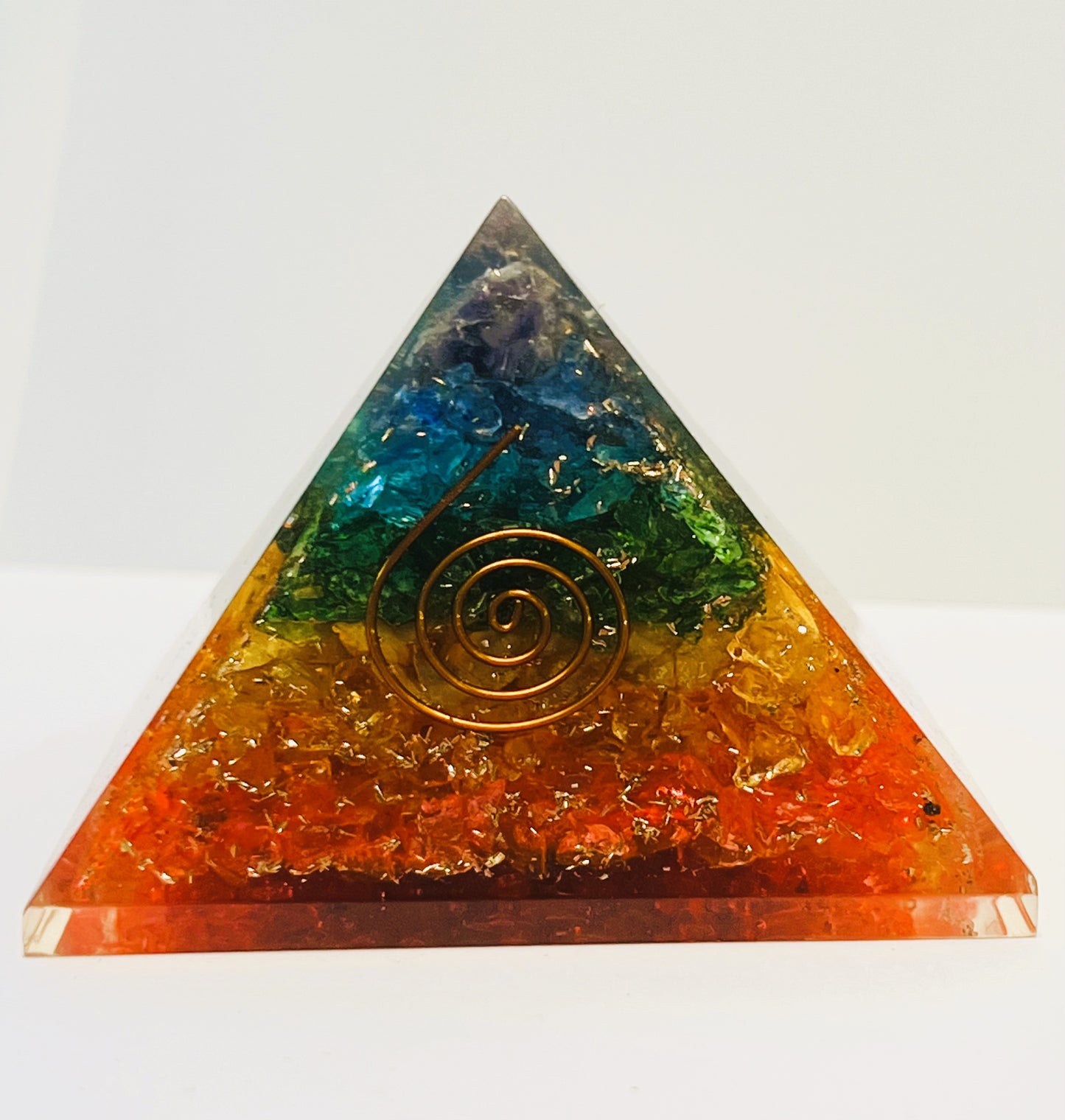 Chakra Bright Orgonite Pyramid with Copper Coil