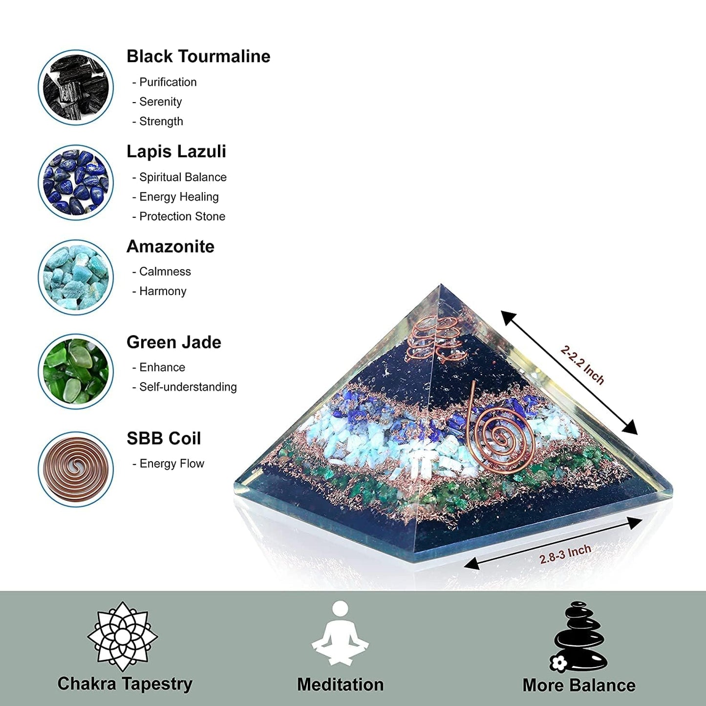 Black Tourmaline Lapis Amazonite Green Jade Orgonite Pyramid