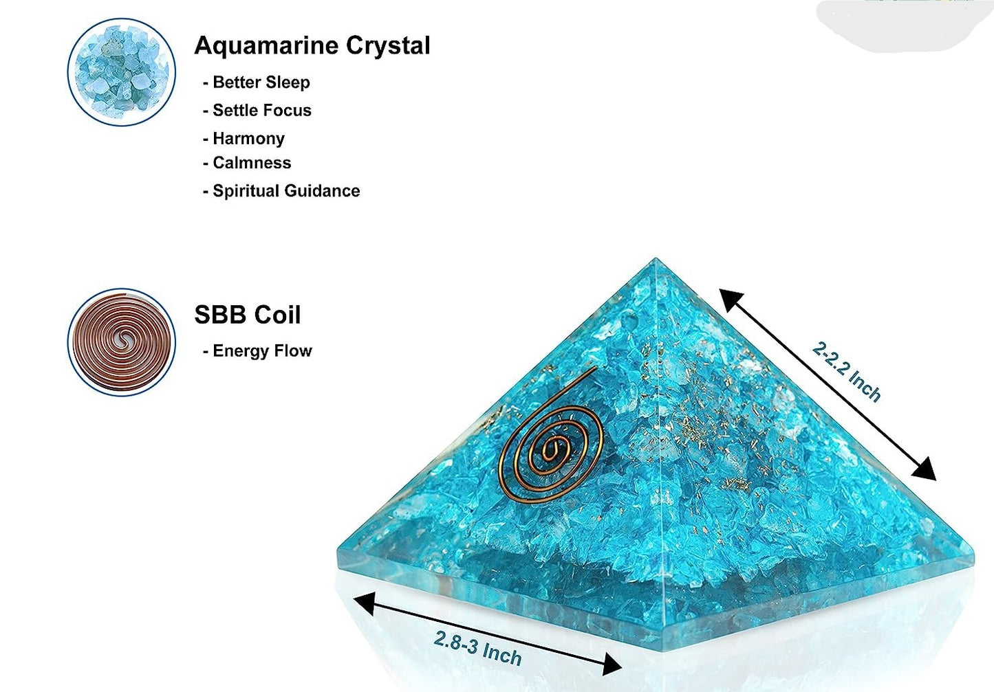 Aquamarine Orgonite Pyramid With Copper Coil