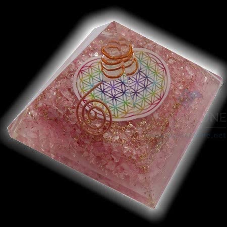Rose Quartz Orgonite Pyramid With Clear Quartz Crystal And Copper Coil