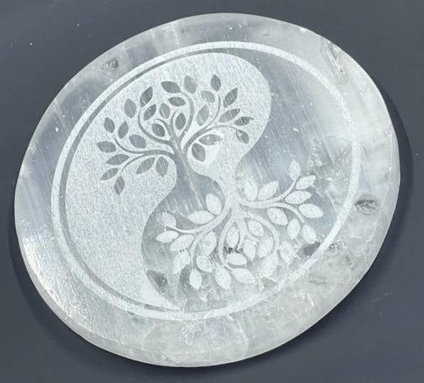 Ying Yang Tree of Life - Selenite Coaster/Charging Plate