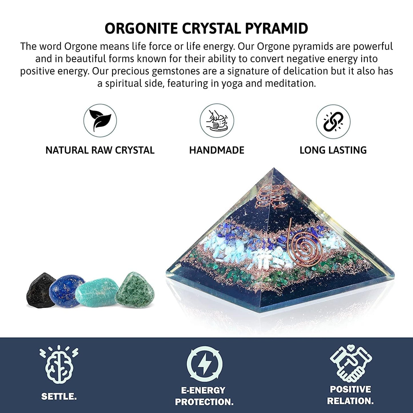 Black Tourmaline Lapis Amazonite Green Jade Orgonite Pyramid