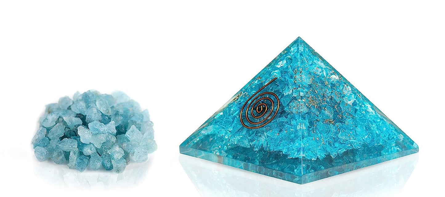 Aquamarine Orgonite Pyramid With Copper Coil