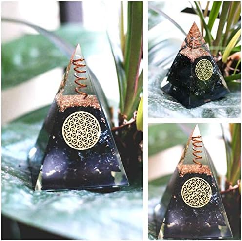 Black Tourmaline Nubian Orgonite Pyramid With Clear Quartz Crystal And Copper Coil