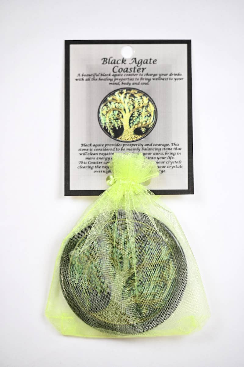 Tree of Life Green - Black Agate Coaster