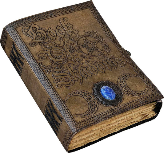 Leather Journal Book of Shadows with Lapis Stone