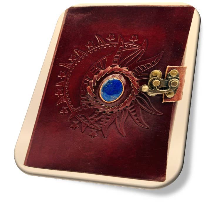 Leather Journal Sun Moon with Lapis