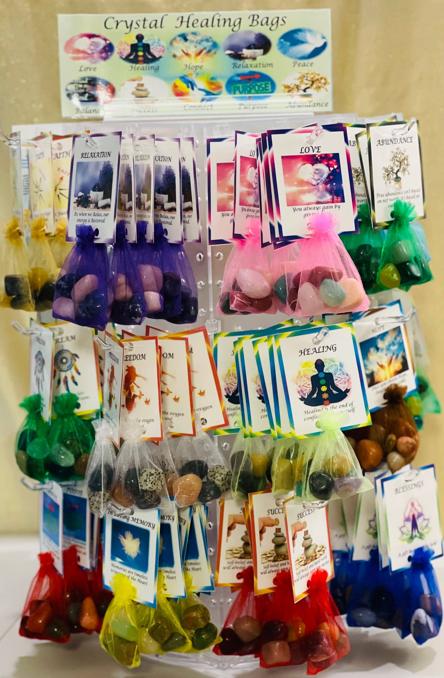 Case of 144 Crystal Healing Bags with FREE DISPLAY