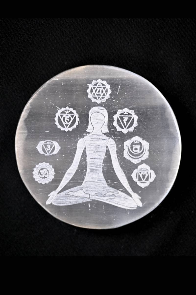 Yoga Chakra Lady Symbol Selenite Coaster/Charging Plate