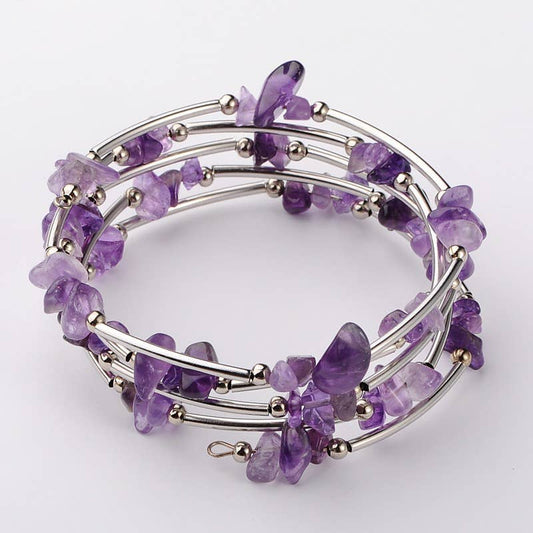 Gemstone Chip Wrap Bracelet (purple)