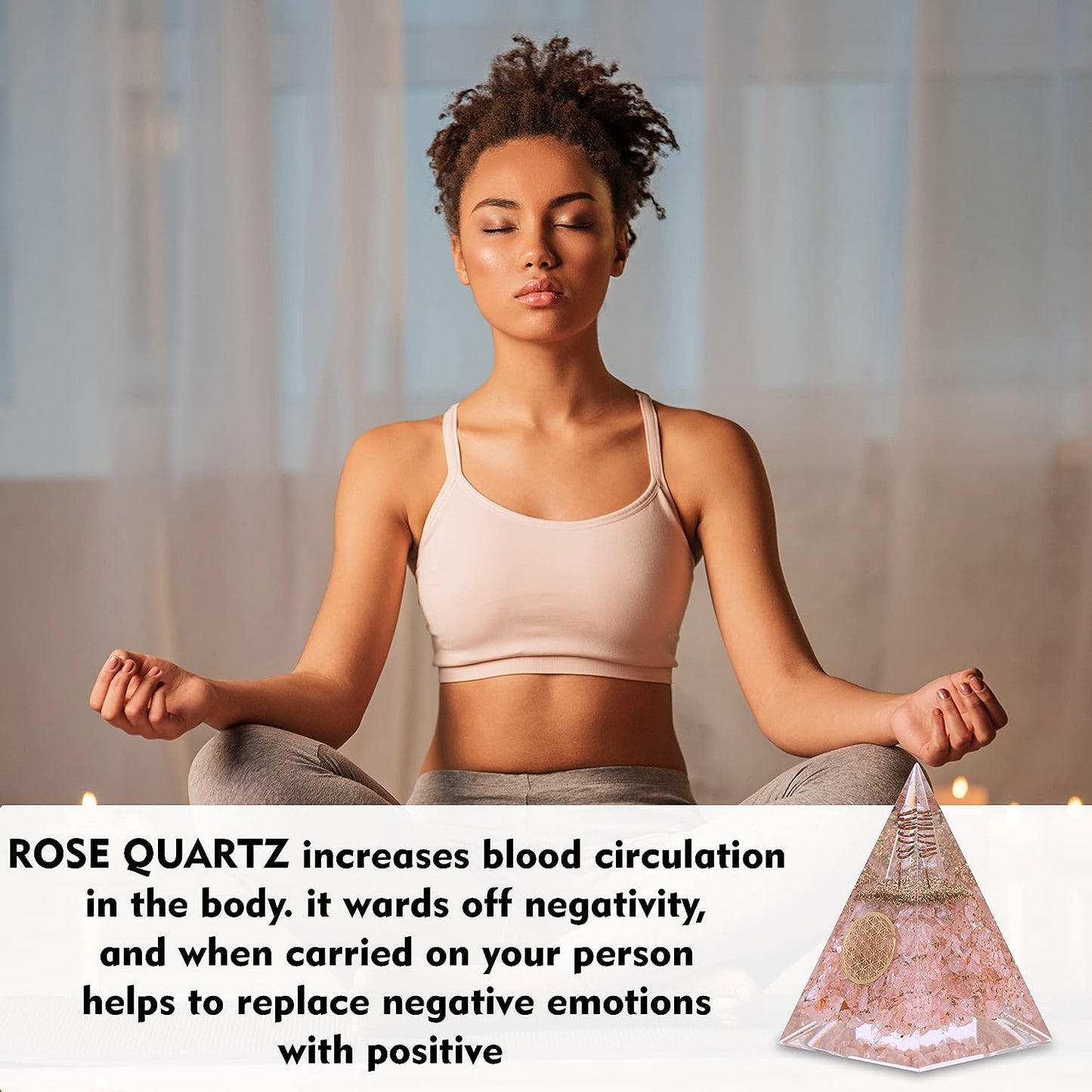 Rose Quartz Nubian Orgonite Pyramid With Clear Quartz Crystal And Copper Coil