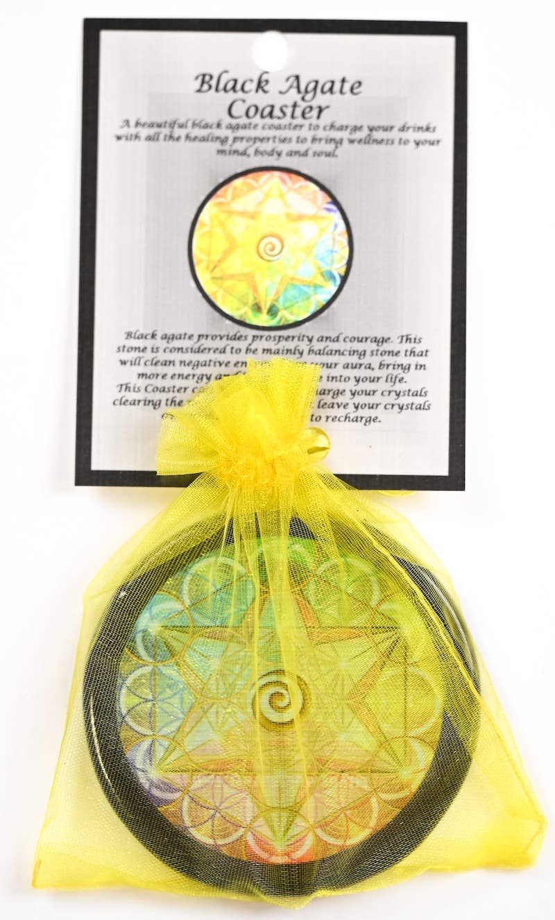 Flower of Life with Metatron - Black Agate Coaster