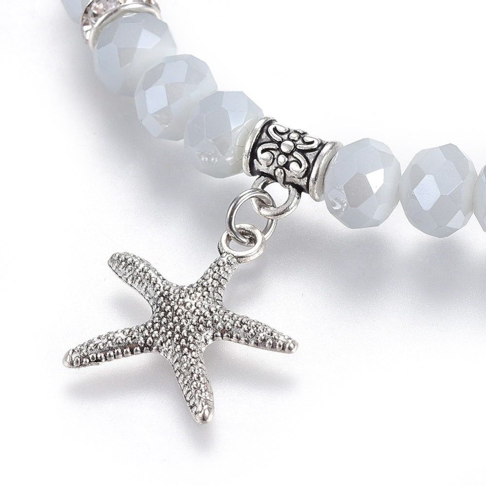 Cowrie Shell Glass Bead & Chakra Glass Stretch Bracelets