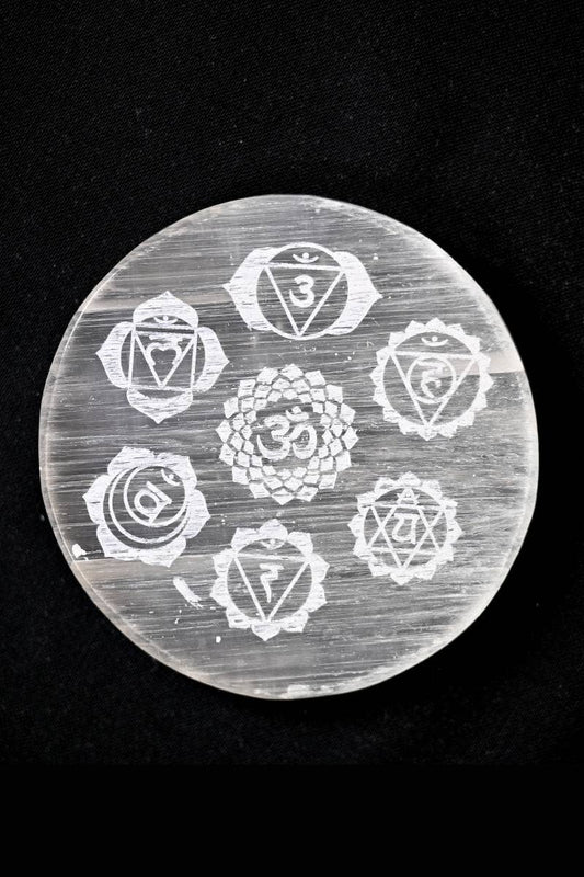 Chakra Symbol Engraved - Selenite Coaster/Charging Plate
