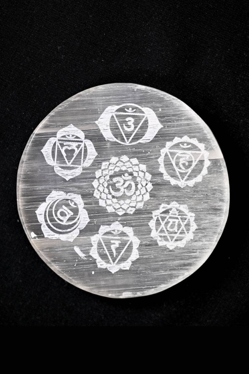 Chakra Symbol Engraved - Selenite Coaster/Charging Plate