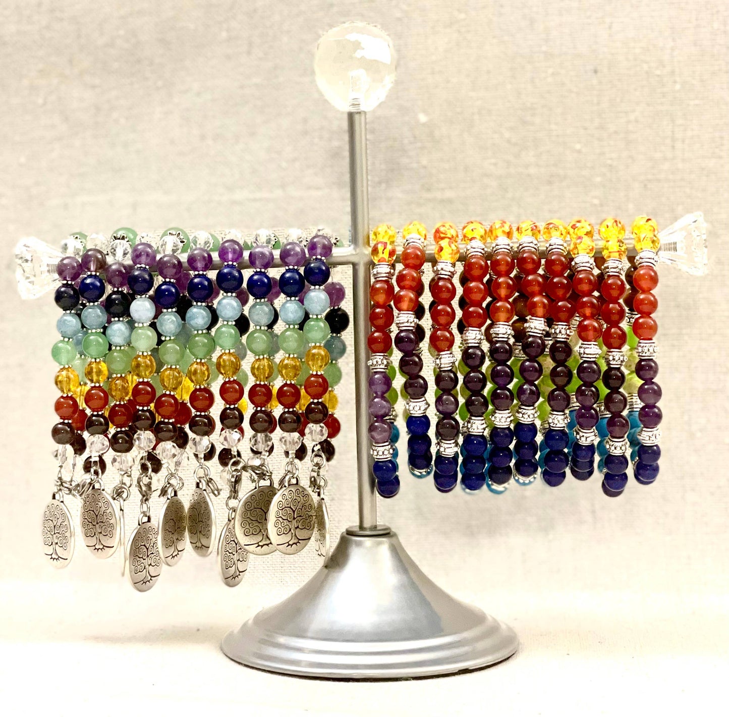 Chakra Gemstone Silver Finding Bracelets with Free Display