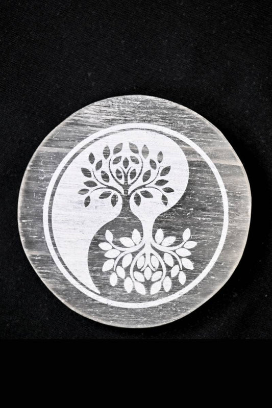 Ying Yang Tree of Life - Selenite Coaster/Charging Plate