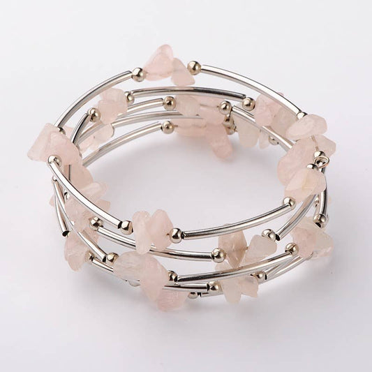 Gemstone Chip Wrap Bracelet (Rose)