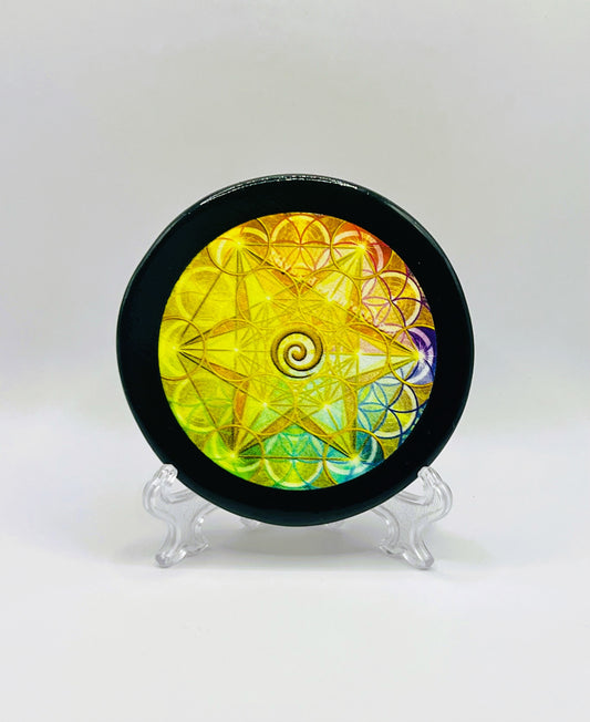 Flower of Life with Metatron - Black Agate Coaster