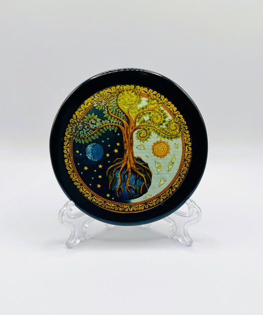 Golden Tree of Life - Black Agate Coaster