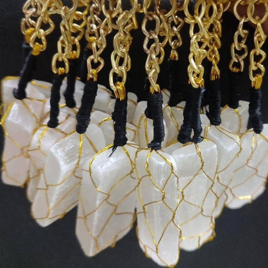 Selenite Golden Wire Wrapped Keychain