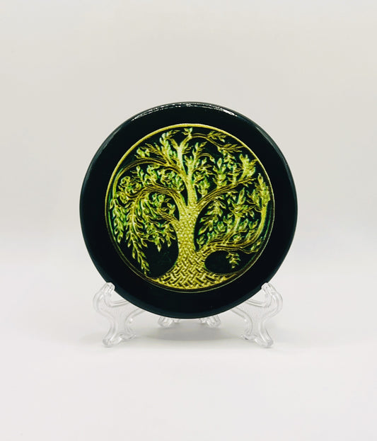 Tree of Life Green - Black Obsidian Coaster
