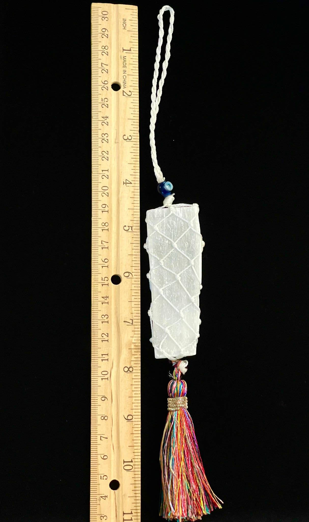 Selenite White Thread Evil Eye Sun Catcher Multi Tassel