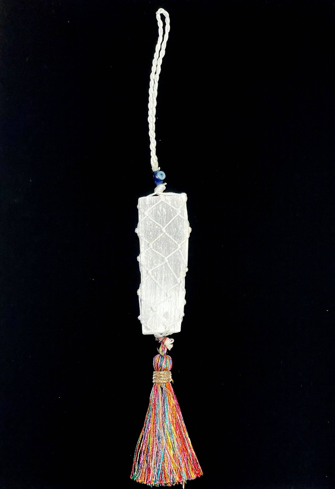 Selenite White Thread Evil Eye Sun Catcher Multi Tassel