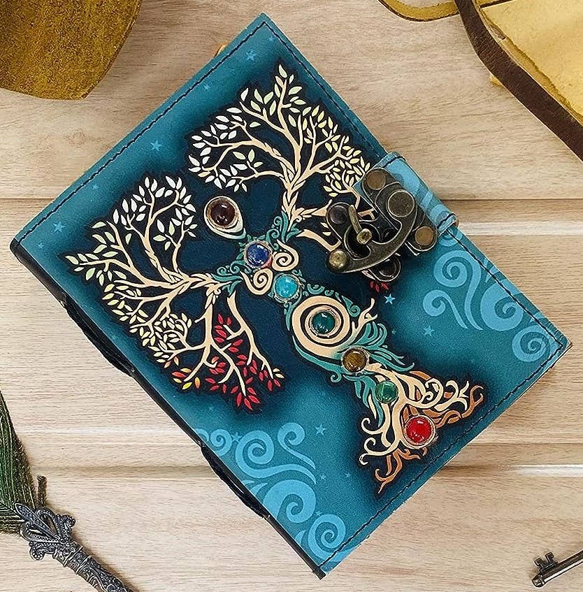 Vintage Leather Journal Mother of Earth Gemstone TOL