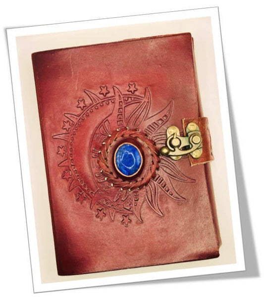 Leather Journal Sun Moon with Lapis