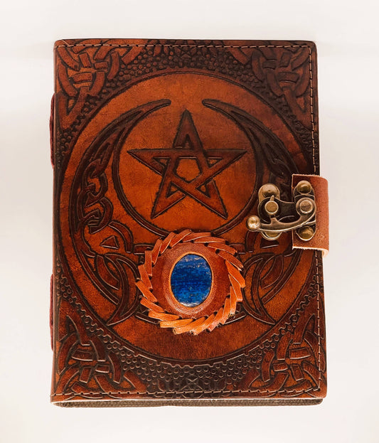 Leather Journal Star Moon with Lapis Stone