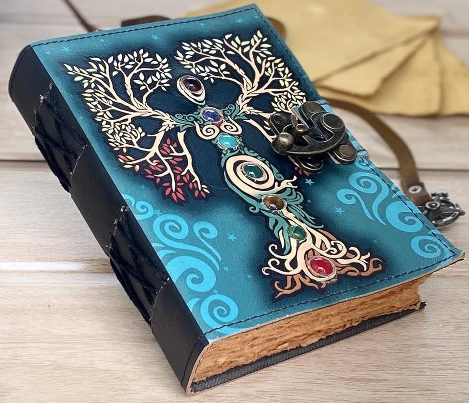 Vintage Leather Journal Mother of Earth Gemstone TOL