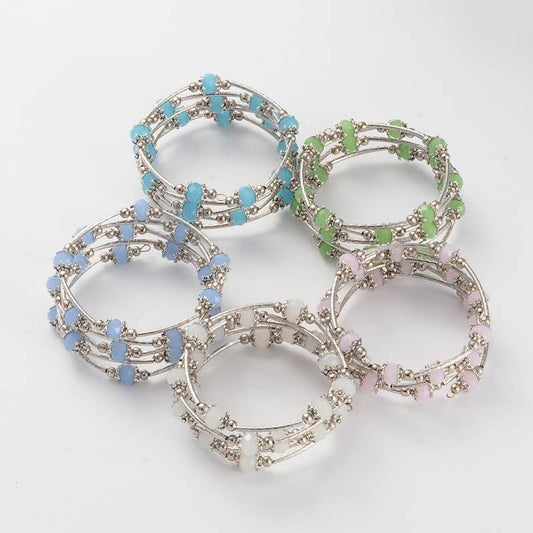 Five loop Jade Glass Bead Bracelet