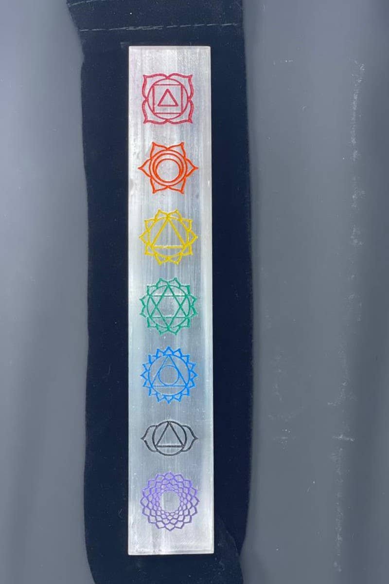 Chakra Colorful Symbol Selenite Wand