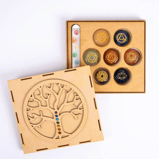 Chakra Tree of Life Hand Carved Box with Selenite Wand