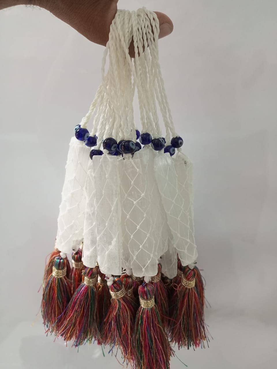 Selenite White Thread Evil Eye Sun Catcher Multi Tassel