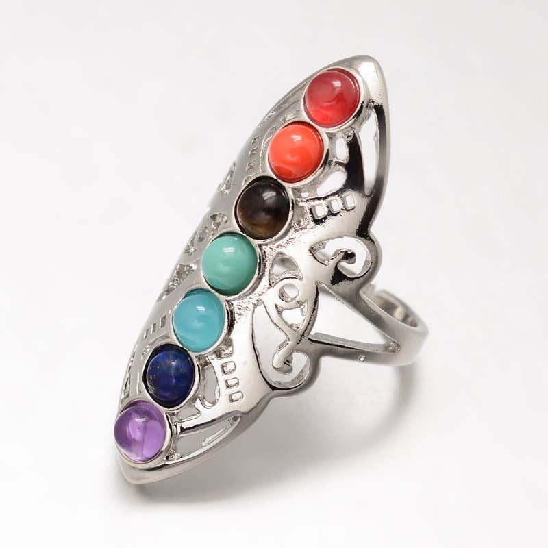 Chakra 7 Gemstone Adjustable Ring