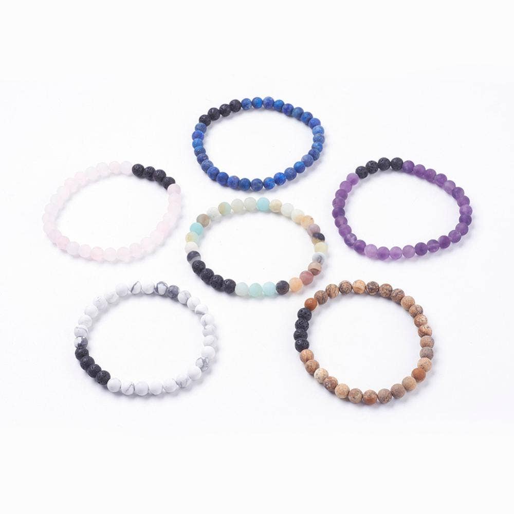 Frosted Natural Gemstone Thin Lava Bracelets