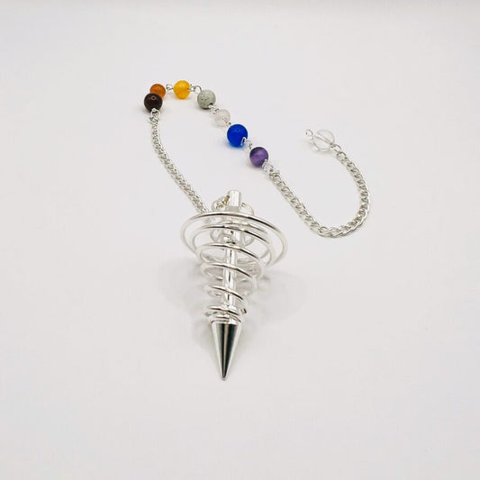 Spiral Metal Pendulum Silver with Chakra Chain