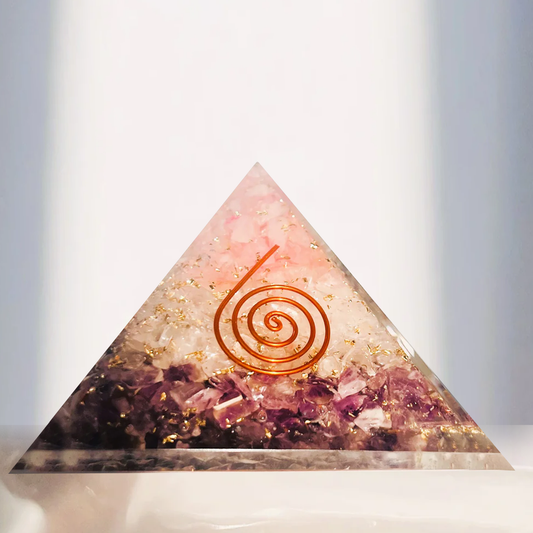 Amethyst Clear Quartz Rose Quartz Orgonite Pyramid With Copper Coil