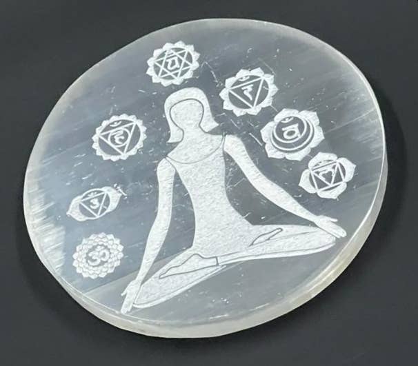 Yoga Chakra Lady Symbol Selenite Coaster/Charging Plate