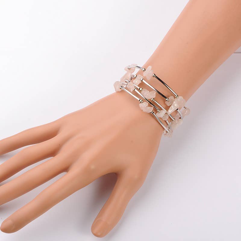 Gemstone Chip Wrap Bracelet (Rose)