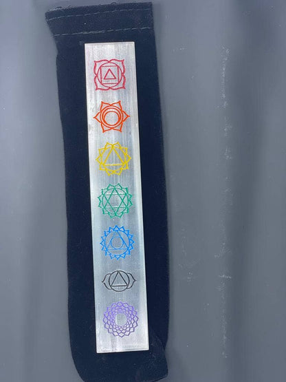 Chakra Colorful Symbol Selenite Wand