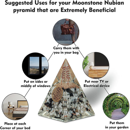Moonstone Nubian Orgonite Pyramid With Clear Quartz Crystal And Copper Coil