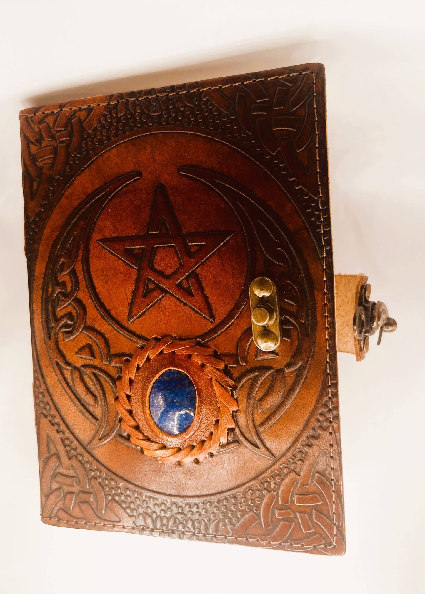Leather Journal Star Moon with Lapis Stone