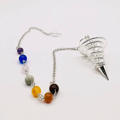 Spiral Metal Pendulum Silver with Chakra Chain