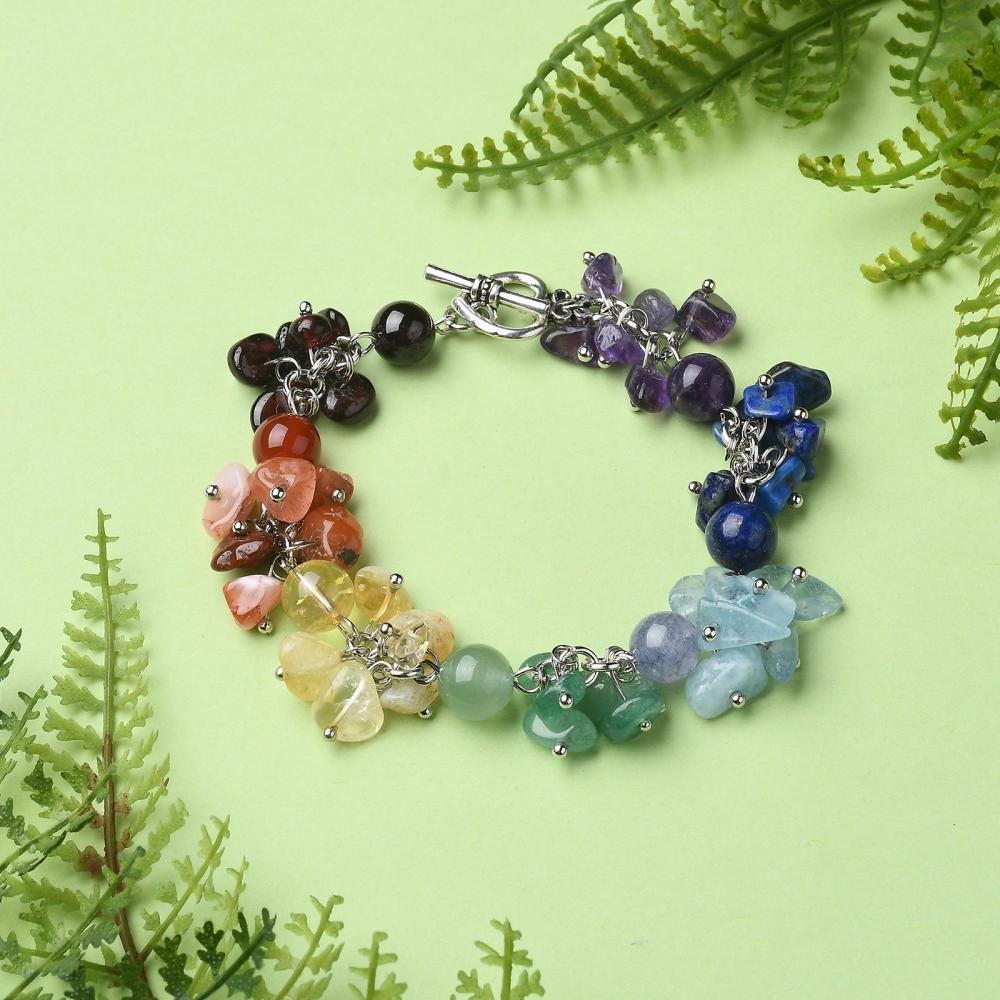 Chakra Cluster Gemstone Heart Bracelet With Free Display